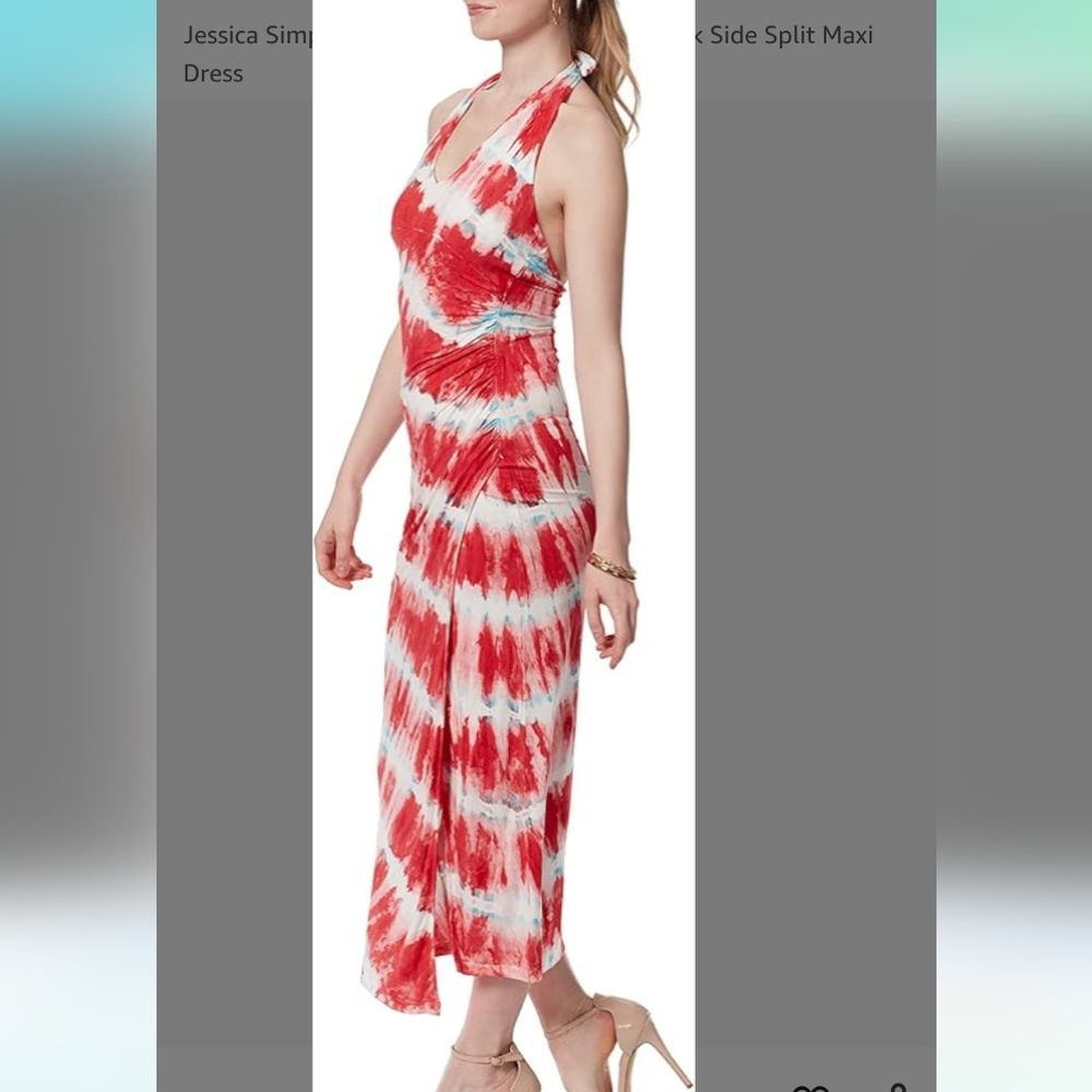 Red and Blue Tie-dye Halter Maxi Dress